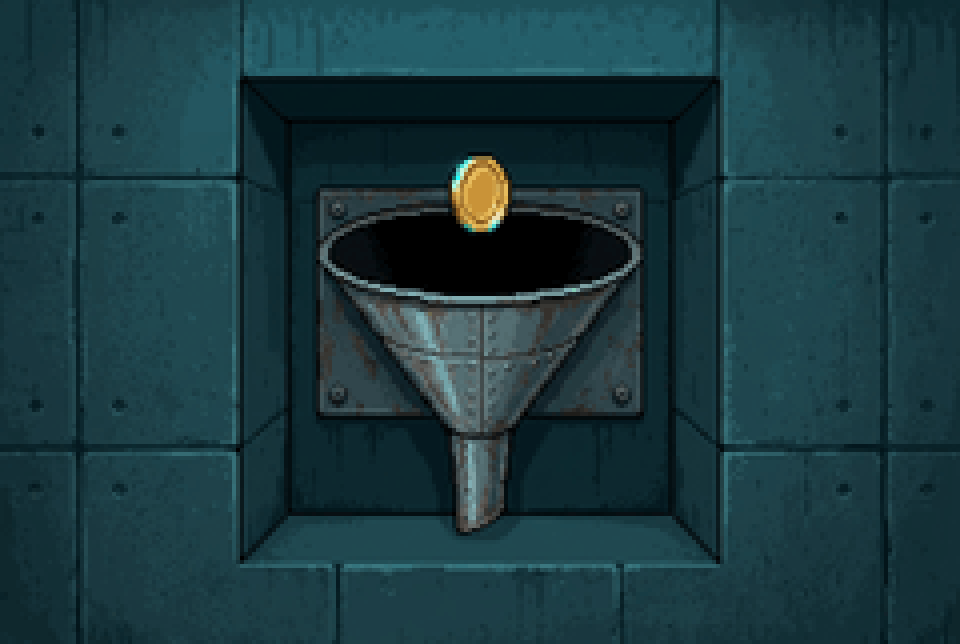 A slug falling into a steel funnel set in concrete